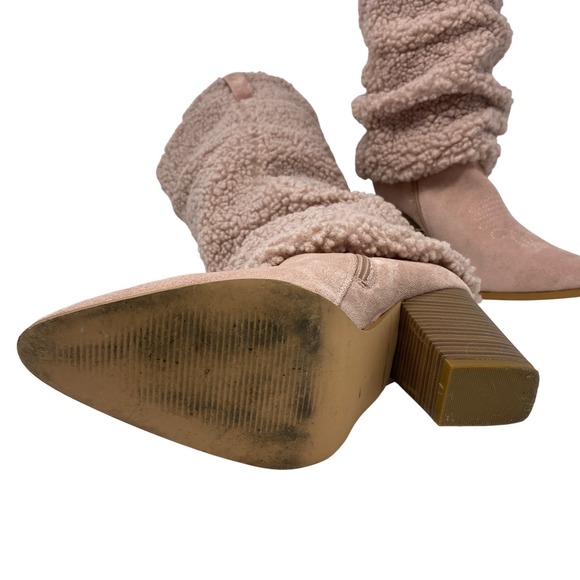 Lilliana Womens 9 Sherpa Boots Faux Fur Slouchy Y2K Festival Coquette Cowboy - Picture 10 of 12